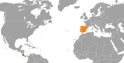 Карта с указанием местоположения Коста-Рики и Испании