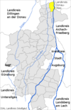 Lage der Gemeinde Ellgau im Landkreis Augsburg