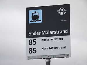 SL:s skylt vid hållplatsen Söder Mälarstrand.