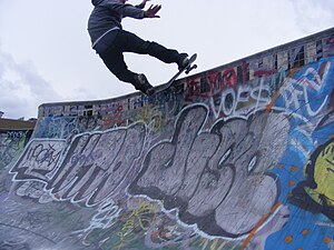 English: A photograph of the skateboarding tri...