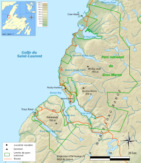 Carte topographique du parc national du Gros-Morne