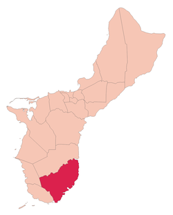 Location of Inarajan within the Territory of Guam.