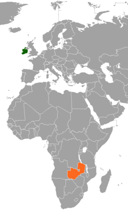 Карта с указанием местоположения Ирландии и Замбии