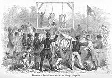 Confederate soldiers hanging pro-Union bridge-burning conspirators Jacob-henry-harmon-hanging-1862.jpg