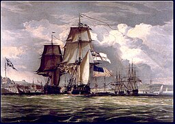 John Christian Schetky, H.M.S. Shannon Leading Her Prize the American Frigate Chesapeake into Halifax Harbour (c. 1830)
