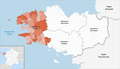 Lage des Départements Finistère in der Region Bretagne