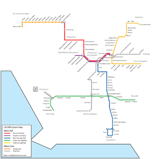 Los Angeles Metro map showing transit lines. U...