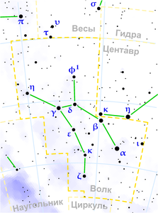 Розташування SN 1006 на мапі сузір'я Вовка