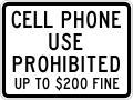 S7-1T Cell phone use prohibited up to $200 fine (used with S5-1 sign)