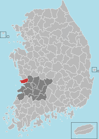 群山市在韓國及全羅北道的位置