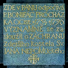 Náhrobní deska Bonifáce Procházky ve Žďáře nad Sázavou