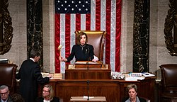 Pelosi announcing the results of impeachment