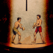Boxeurs tels qu'ils apparaissaient pour un spectateur regardant le miroir.