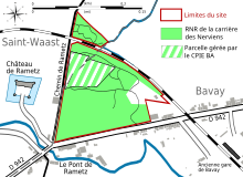 Carte donnant les limites du site et les parcelles classées en réserve à l'intérieur du site