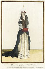 Capo invernale con bordature di pelliccia e manicotto (Jean Dieu de Saint-Jean, Jean Berain, 1683)