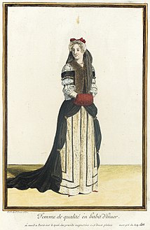 'Femme de Qualité en Habit d'Hiuer', aus: Recueil des modes de la cour de France (Jean Dieu de Saint-Jean (1675-1695), Jean Berain (1637/1640-1711)), 1683