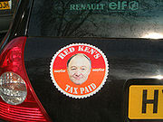 A car rental company's "Red Ken's Tax Paid" car sticker: a negative comment on the congestion charge RedKenCarSticker.jpg