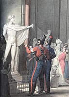 Казаки в Лувре у статуи Аполлона Бельведерского.