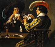 カード遊びをする2人