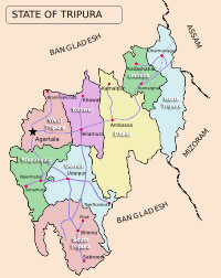 मानचित्र जवनेम पच्छूँ त्रिपुरा ज़िला West Tripura district हाइलाइटेड हय