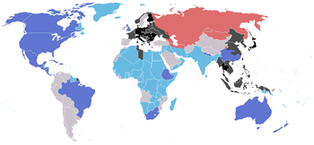 Map of the world marked with the territory held by different blocs as of December 1942