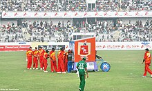 Zimbabwean players take the drinks break in their ODI match against Bangladesh at Sher-e-Bangla Cricket Stadium, Dhaka on 23 January 2009. Zimbabwean Players Take The Drinks Break.jpg