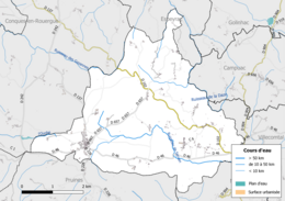 Carte en couleur présentant le réseau hydrographique de la commune