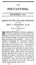 Polyanthos no.1, December 1805; published by J.T. Buckingham, Winter Street, Boston