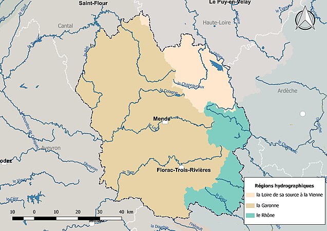 La Lozère est découpé en trois régions hydrographiques.