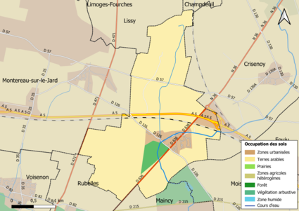 Carte des infrastructures et de l'occupation des sols en 2018 (CLC) de la commune.