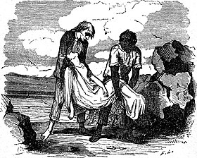 Domingue et le vieillard portant le cadavre de Virginie dans une illustration du roman d'après les dessins de Bertall et Demarle.