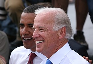 Joe Biden und Barack Obama in Springfield, Ill...