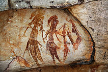 Aboriginal rock art in the Kimberley region of Western Australia Bradshaw rock paintings.jpg