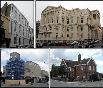 Clockwise from top left: Brunswick (former), Brighton, Portslade and Hove Town Halls City of Brighton and Hove Buildings Montage - Town Halls.jpg