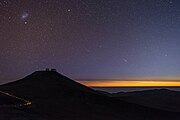 Sunset view of the Paranal Observatory, featuring two comets that were moving across the southern skies.