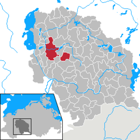 Lage der Stadt Crivitz im Landkreis Parchim