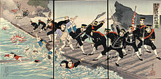 「日清九連城激戦船橋之図」 1894年