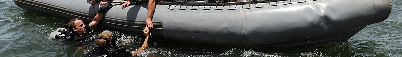 Rigid hulled inflatable boat used for scuba diver support