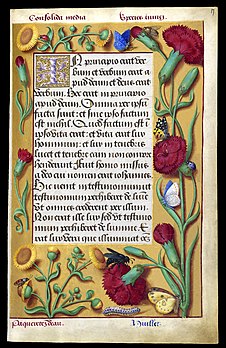 Prologue de l'Évangile selon saint Jean dans le manuscrit enluminé des Grandes Heures d'Anne de Bretagne, reine de France (1503 à 1508, Jean Bourdichon). (définition réelle 3 328 × 5 119)