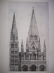 Dessin de la façade occidentale de la cathédrale romane