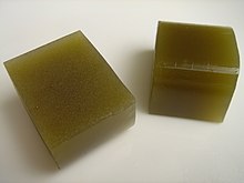 Green tea flavored yokan, a popular Japanese red bean jelly made from agar GreenTeaYokan.jpg