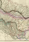 Sketch map of trade routes between Ladakh and Central Asia showing Sumgal (Trotter, 1873)