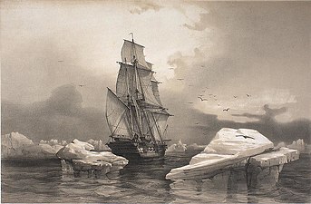 Corvette "La Recherche" près de l'île aux Ours, Svalbard, 7 août 1838, localisation inconnue.