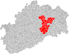 Carte départementale représentant en rouge la communauté de communes du Triangle Vert, créée en 2014.