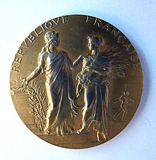 République française. Ministère de l'agriculture. Science, labeur. Concours de prime d'honneur de la Gironde (1926), médaille en argent vermeil, recto.
