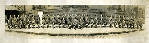 Machine Gun Company, 5th Regiment, Ohio Infantry, Ohio National Guard, in front of the Cleveland Grays Armory in Cleveland, Ohio