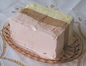 Block of Neapolitan ice cream.