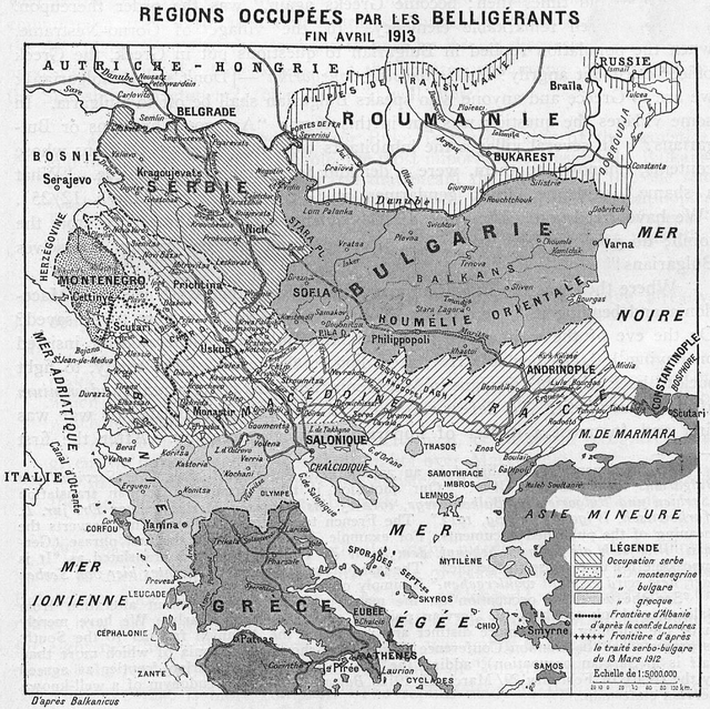 Окупациски зони во Македонија за време на Првата балканска војна, кои биле воедно и подрачја за дејствување на соодветните пропаганди.