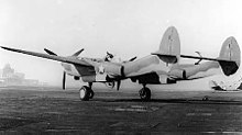 P-38E testbed 41-1986 shown with second version of upswept tail designed to keep tail out of water upon takeoff for a proposed twin-float variant P-38E scorpion-tail.jpg