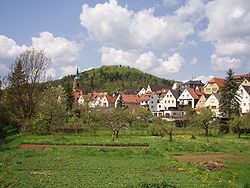 Pegnitz with Church of Saint Bartholomew on the left and castle hill in the background
